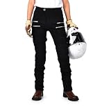 VOLERO Jean Moto Femme, Pantalon De Moto Femme, Cargo Biker Multipoches, Coupe Ergonomique, Style Urbain, Pantalon Moto Femme 4 Saisons (Noir,M)