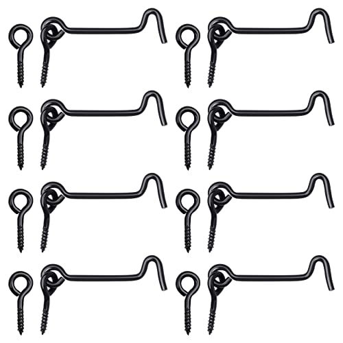 yeabwps 8 Pcs 2.5 inches Cabin Hook Eye Latch Gate Door Swivel Window Door Hook with Mounting Screws (Black, 2.5 inches)