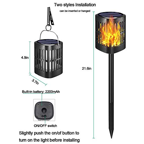 Ollivage Hanging Solar Lights, Dancing Flame Solar Lights Outdoor Hanging Lanterns, Solar Powered Torch Lights and USB Charging Solar Flame Landscape Lights for Garden Patio Deck Yard Path, 2 Pack
