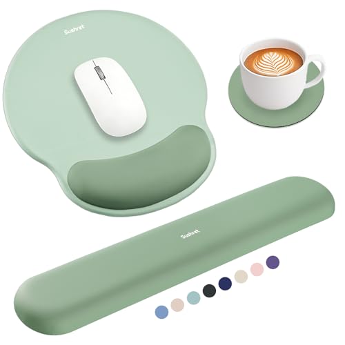 Sushret Mauspad & Tastatur Handballenauflage 3-in-1 Ergonomisches Gel Memory Foam Handballenauflage mit Handgelenkstütze Gaming Mauspad Armauflage für Computer Büro Schreibtisch Zubehör Grün