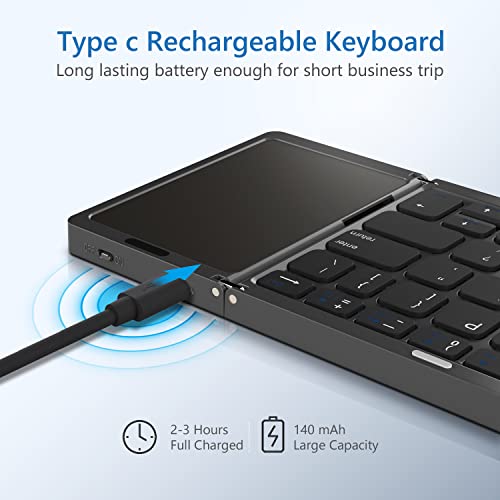 Acoucou Foldable Bluetooth Keyboard With Touchpad Portable Wireless Keyboard (Sync Up To 3 Devices), Rechargeable Ultra Slim Tri-Folding Keyboard For Android Ios Windows Systems - Gray #TOP3