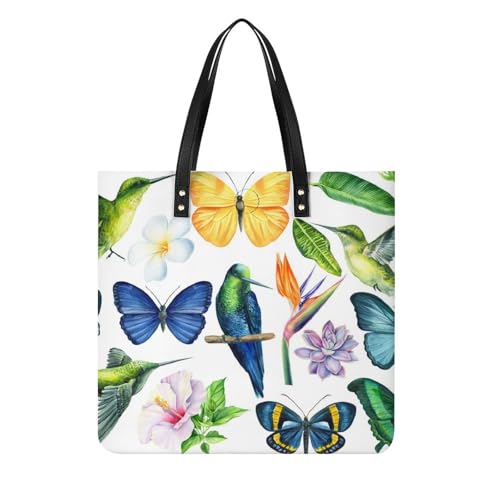 Tote bag oiseau papillon femmes grand sac à main cabas épaule 39x39cm