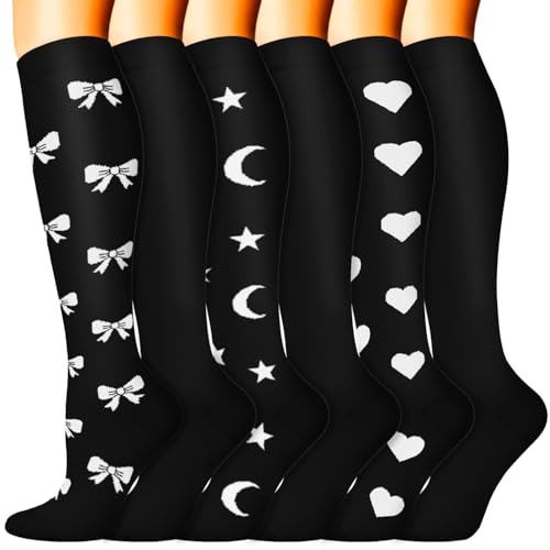 Image of Sooverki Compression Socks for Women & Men 6 Pairs is Best Supportive Knee High Stockings for Circulation, Travel, Nurses