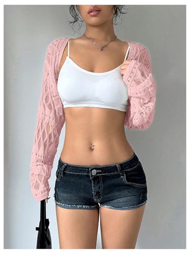 Image of Verdusa Crochet Cropped Shrugs For Women Y2K Lightweight Cardigan Bolero Shrug Hollow Out Knit Top