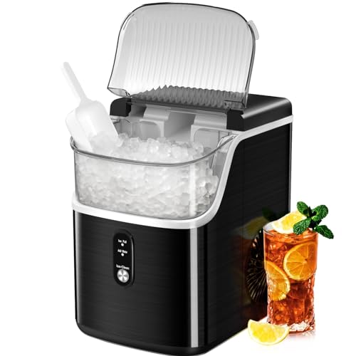 Nugget Countertop Ice Maker with Soft Chewable Pellet Ice, Pebble Portable Ice Machine, 36Lbs/24H, Self-Cleaning, Sonic Ice, One Button Operation, for Kitchen,Office Stainless Steel Silver