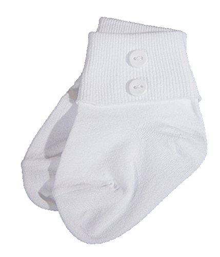 Christening Day Baby Boys White Cotton Anklet Socks with Buttons - Medium 4-6 Months