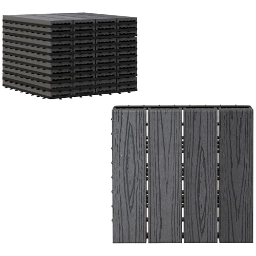 Outsunny Dalles terrasse - caillebotis - Lot de 11 pcs, Surface Max. 1 m² - emboîtables, Installation très Simple, dim. 30 x 30 cm