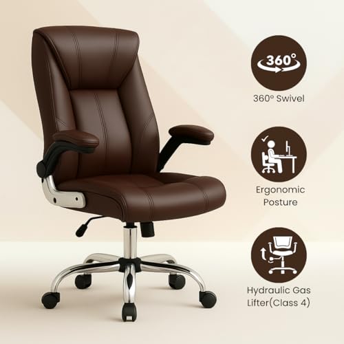 Image of Lakdi The Furniture Co High-Back Directior Office Chair and Executive Chair, Ergonomic Leatherette Desk Chair|Adjustable Arm Rest for 5-Year Warranty & Free Assembly -111012161 Darkbrown