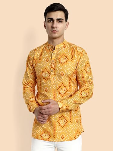 Image of Vardha Men's Cotton Printed Short Kurta with Comfortable Fit and Simple Style and Regular Look | Kurta for Men