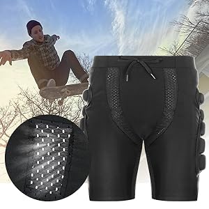 Relaxyee Protektorhose Herren Damen, 3D-Schutz Gepolsterte Kurze Hose für Snowboarding, Skaten und Skifahren, Eva Pad Protektor Hüftschutzausrüstung Shorts für Hüfte, Po und Steißbein, Schwarz, L