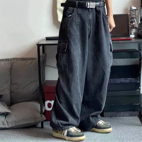Men's Baggy Jeans, Black Wide Leg Denim Pants, Oversize Cargo Style, Korean Streetwear Hip Hop Trousers3