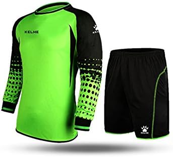 KELME Padded Goalkeeper Uniform, Men Soccer Goalie Shirts and Shorts, Youth Keeper Long Sleeve Jersey with Pants Set Bundle Green/Black S