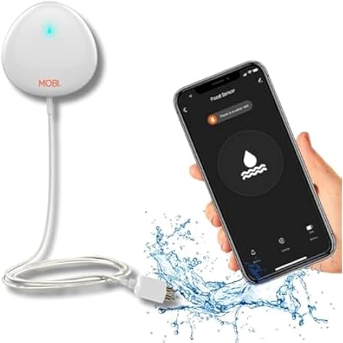 MOBI Smart WiFi Water Leak Detector, App Alerts, Flood Sensor Alarm with 48” Extension Probe, No Hub Required, 24/7 Monitoring for Basement, Kitchen, Bathroom