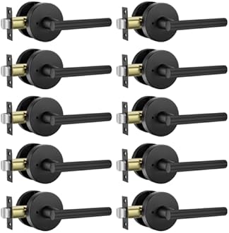 Haidms 10 Packs Matte Black Heavy Duty Door Handle Interior,Privacy Door Lever Handle, Bathroom Door Handles Interior, Modern Bedroom Door Handle