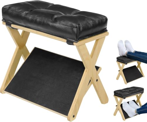 Image of Foot Rest Under Desk at Work, Solid Wood Double Step Footrest | Under Desk Footrest with Solid Wood Design, Non-Slip EVA Surface, Ergonomic Foot Support for Home Office, Gaming & Work