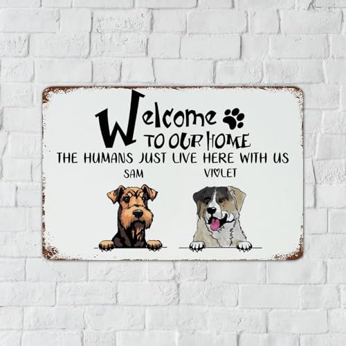 Plaque en métal rétro suspendue décorative avec nom de chien et chat