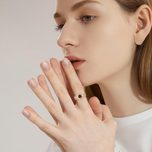 10K 14K 18K Solid Gold Round Shape Gemstone Engagement Ring Set for Women 1 Carat Gemstone Ring with Pearl Vintage Bridal Wedding Rings Set Anniversary Christmas Gift4