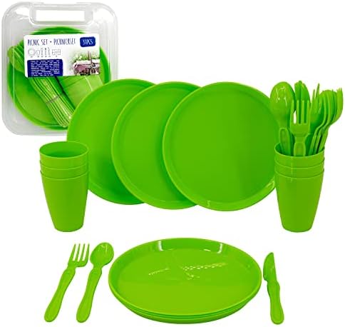31 Piece Plastic Picnic Camping Party Dinner Plate Mug Cutlery Set Storage Box