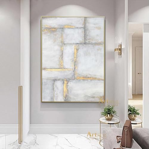 Grande peinture abstraite à la feuille d'or encadrée AEFOUU