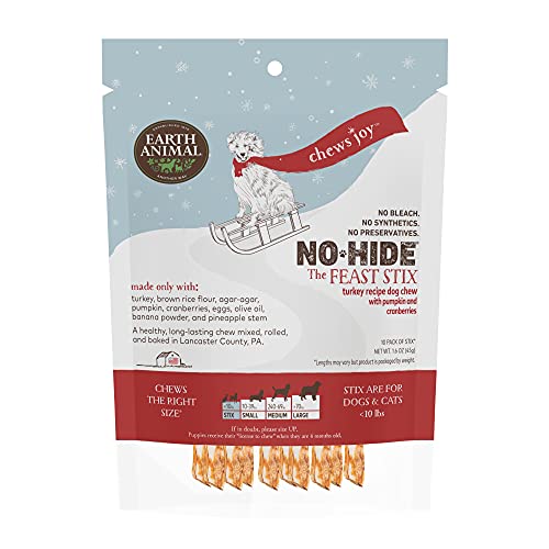 Earth Animal No-Hide Feast Flavored Stix Natural Rawhide Alternative Stick Dog Chew Treat for Small Dogs and Cats - 10 Chews