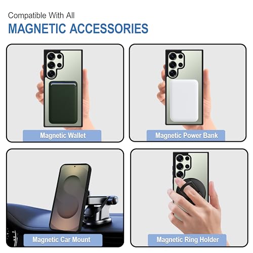 Image of CEDO Cover for Samsung Galaxy S25 Ultra (5G) | Compatible with MagSafe Wireless Charging | Designed with Magnetic Lock Shockproof Phone Bumper Transparent Back Case Cover (Black)