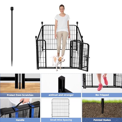 Image of ADAVIN 32 in(H) Garden Fences and Borders,1 Gate+3 Panels Dog Fence Outdoor for Yard, Heavy Duty Iron Metal Animal Barrier Fence, Camping Fence, Flower Garden Fencing,Total 8.9 Ft(L), Black