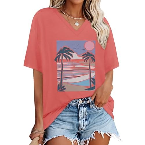 Oversized Tshirts for Women Graphic V Neck Short Sleeve Summer Casual Tops | Rosemia Oversized Graphic Tshirts Soft Lightweight Tees Loose Tops Suitable for All Day Dressing Has Different Pa