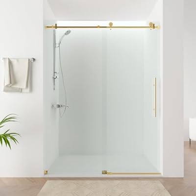 Vanity Art 56-60" W x 76" H Glass Shower Doors with 0.32" Clear Glass Stainless Steel Handle & Anti-jump System, Frameless Single Sliding Shower Door,Brushed Gold