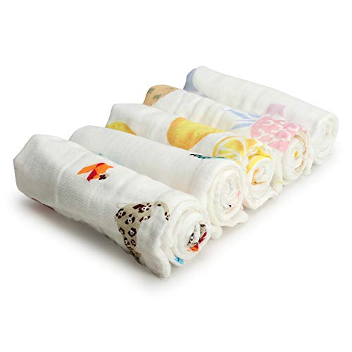 Image of Baby Muslin Washcloth Cotton Baby Wipes Cum Face Towel, 5 Pack 10x10 inches - Print