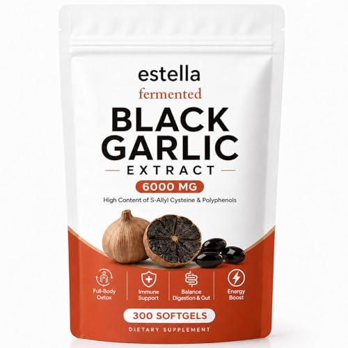 Nitidissima Estella Fermented Black Garlic Extract Softgels Odorless Aged Garlic Daily Wellness & Digestive Balance Formula Vegan Non-GMO 300 Count (1)