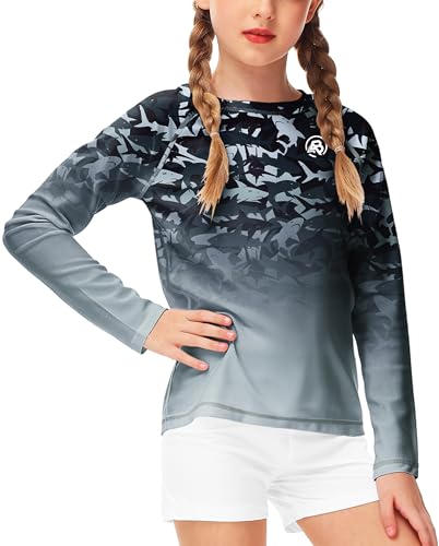 Image of AOBUTE Unisex Kids Rash Guard Long Sleeve SPF 50+ Sun Shirt UV Protection Swim Shirts 3-12 Years