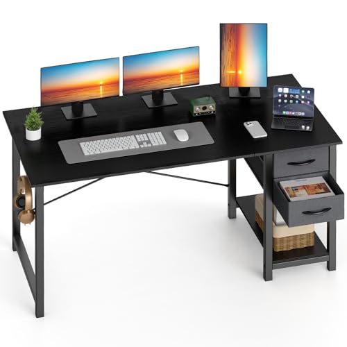 Sweetcrispy 47 Inch Computer Desk with Drawers for Home Office, Writing Desk with X-Shaped...