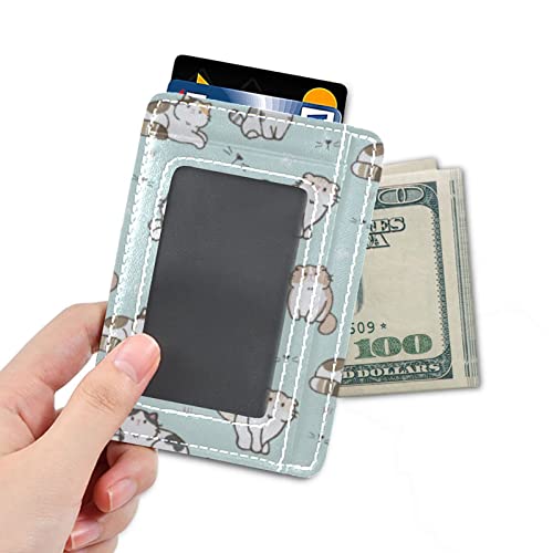 OTVEE Cute Cartoon Cat Kitten on Green Slim Minimalist Wallet Rfid Blocking Card Wallets PU Leather Front Pocket Wallets4