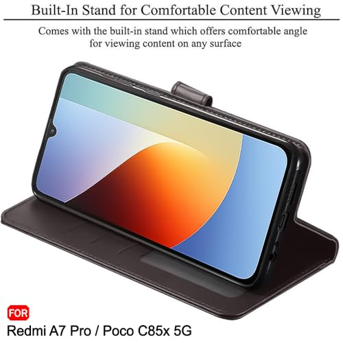 Image of TheGiftKart Flip Back Cover Case for Mi Redmi A7 Pro /Poco C85x 5G / C81 | Dual-Color Leather Finish | Inbuilt Stand & Pockets | Wallet Style Flip Back Cover Case (Faux Leather, Coffee & Brown)