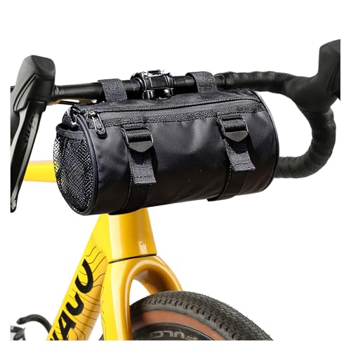 SEAFEW 4L Black Bike Handlebar Bag Waterproof Bicycle Accessories Bike Frame Front Pouch with Zipper and Shoulder Strap Small Mountain Road Bike Barrel Bag