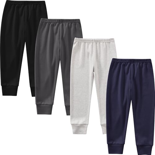 Baby and Toddler Boys Cotton Pants, 4-Pack Joggers, 2-6 Years