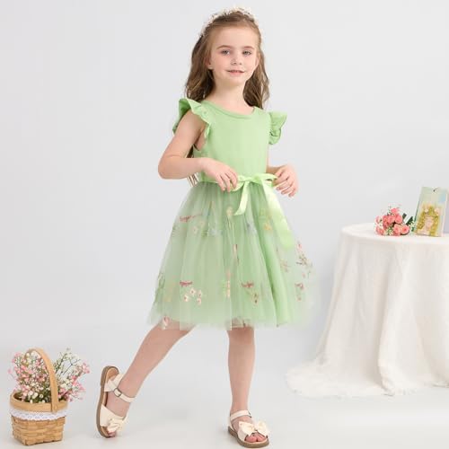 Toddler Girls Baby Tutu Tulle Dress Ruffled Sleeve Embroidered Floral Princess Party Dresses Summer Clothes 2-7Y3