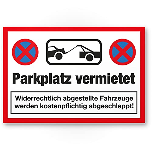 Komma Security Parkplatz vermietet Kunststoff Schild 30 x 20 cm Parkverbot Schild Parken Verboten Hinweisschild Privatparkplatz reserviert - freihalten Parkplatzschild vermietet - Falschparker Cover
