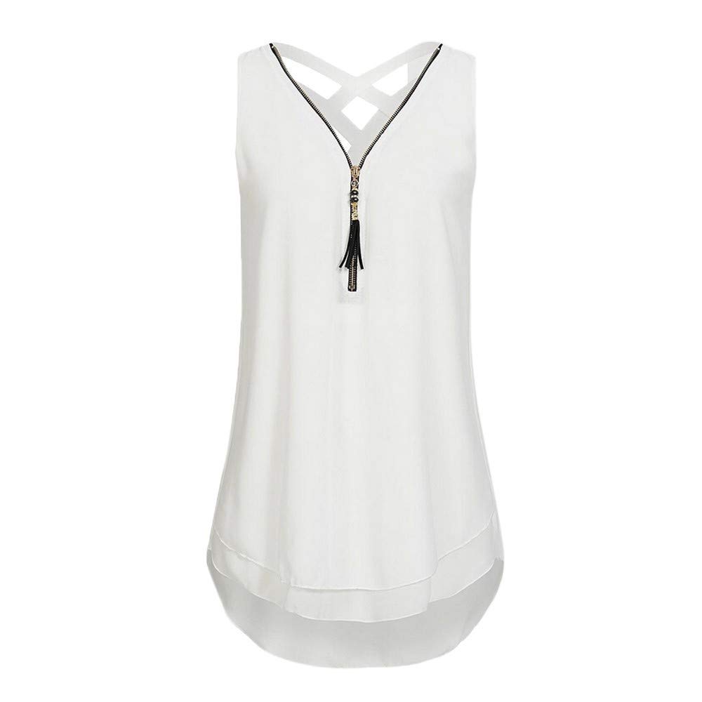 Generic Top de verano para mujer, ligero, con cremallera, camiseta deportiva sin mangas, blusa holgada, camiseta sexy para mujer, tallas grandes