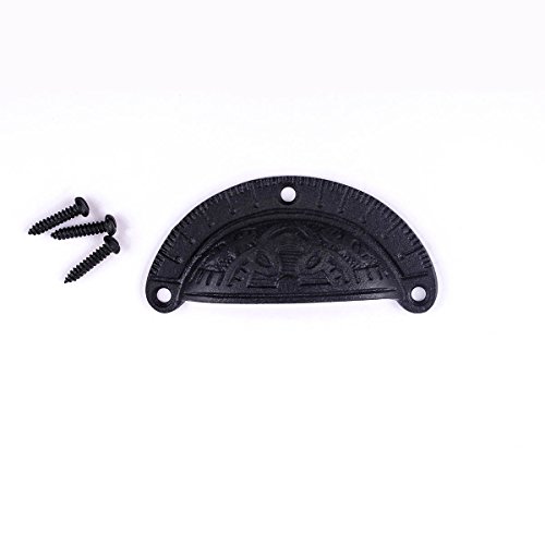 Antique Black Cabinet Drawer Cup Bin Pull Cast Iron 3.7"