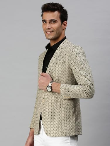 Image of SHOWOFFFF Men Printed Single Breasted Casual Blazer | Notched Lapel Full Sleeves Cotton Blazer for Mens | Slim Fit Regular Length Blazer for Men's