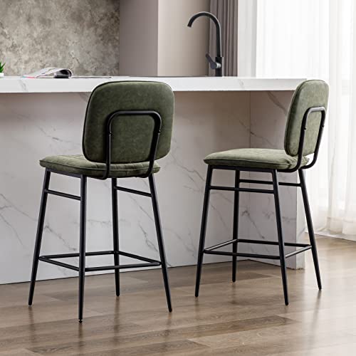 Duomay Mid Century Modern Bar Stools Set Of 2, 26" Counter Height Barstools With Back, Pu Leather Armless Kitchen Island Chair With Metal Legs For Dining Room Bar Coffee Shop, Green #TOP2