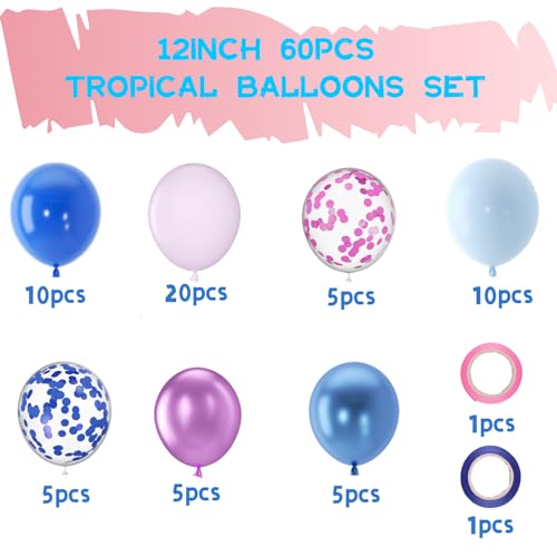 Image of Pink and Blue Balloons, 60 Pcs 12 Inch Pastel Confetti Blue Pink and Metallic Balloon for Kids Girls Birthday, Gender Reveal Supplies, Baby Shower
