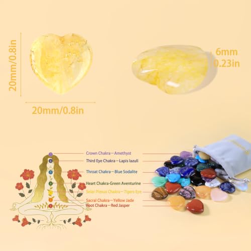 Image of QINJIEJIE 20 PCS Citrine Heart Crystal Yellow Healing Crystals Natural Cute Stones Pocket Healing Palm Love Bulk Set Wholesale Reiki Energy Balancing Meditation Mother's Day Gift