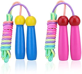 HOMALZ Skipping Rope Kids Adults Skipping Ropes Adjustable Jumping Rope with Wooden Handle and Cotton for Children Girls Boys Skip Ropes for Exercise Workout School Game Outdoor, 2 Pack (Pink & Blue)
