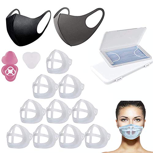 Support Visage 3D Silicone 10 PCS,Cadre de soutient jetable et Tissu, de Protection Rouge à lèvre et 1+2 Boite de Rangement pour Homme Femme et Enfant (SUPPORT2) Cover