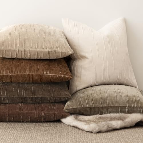 Image of Foindtower Pack of 2 Slubby Textured Chenille Throw Decorative Pillow Covers Square Accent Solid Cushion Cover Neutral Farmhouse Pillow Case for Couch Sofa Bedroom Living Room 18x18 Inch,Ivory