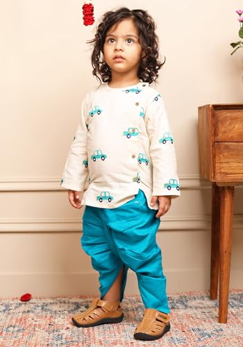 Image of POLKA TOTS 100% Cotton Elegant Traditional Dhoti Kurta Set for Baby Boys | Ultra-soft Cotton Ethnic Dress for Festivals and Weddings | Traditional Angrakha Dress for Kids Boys
