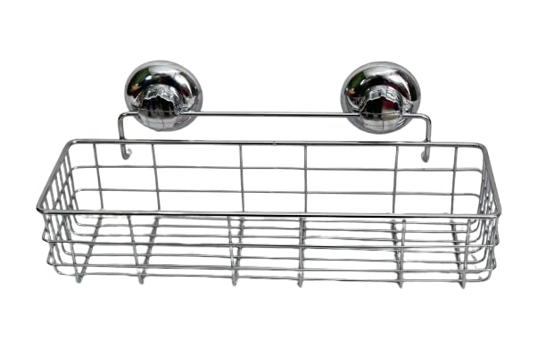 IZISO 10" Rectangular Shower Caddy Basket Shelf for Shampoo Conditioner Bath Sponge, Wall Mounted Suction Cup Bathroom Rack Storage Organizer, Rustproof Stainless Steel - No Drill
