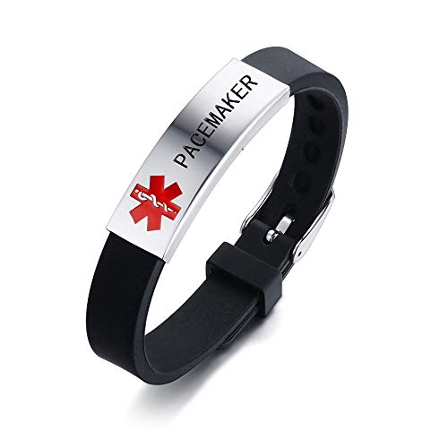 HEABY Medical Alert ID Bracelet Laser Engraved PACEMAKER Adjustable Wristband for Men Women Emergency First Aid